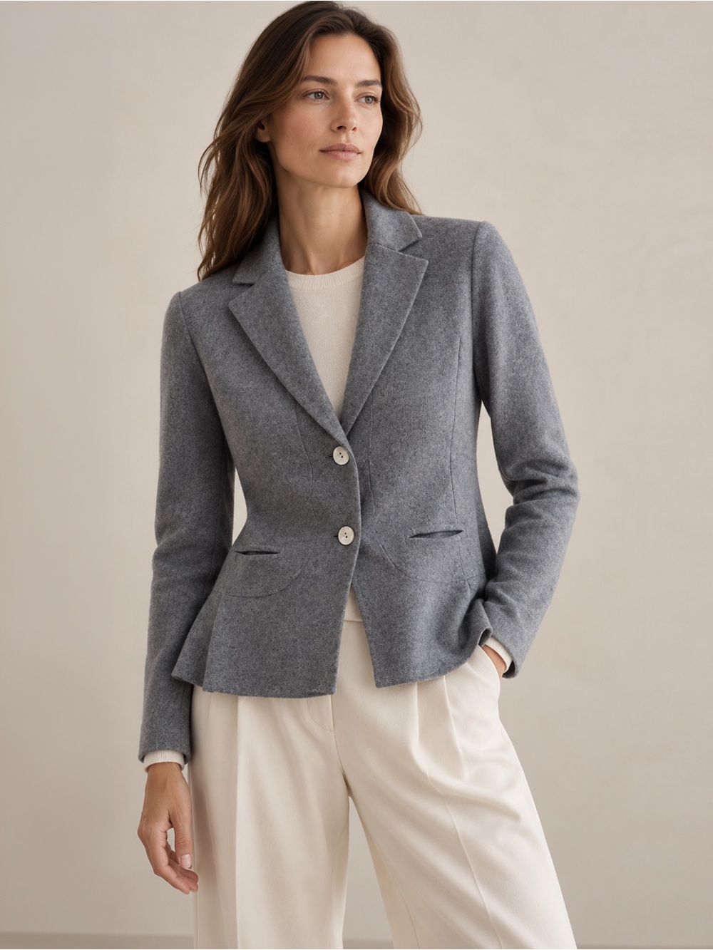 Raffi Cashmere - 100% Cashmere Knit Blazer Jacket - Blue Gray